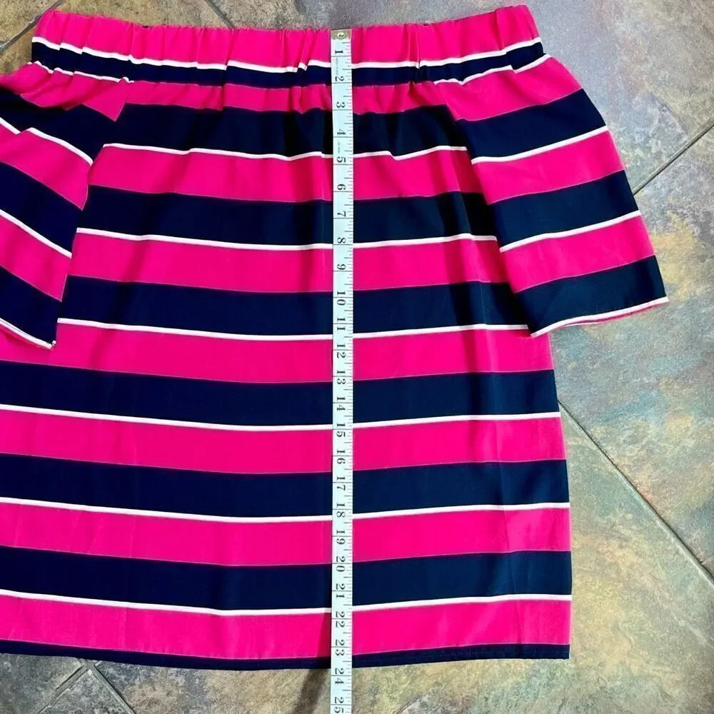 Vine & Love Color Block Stripe Off The Shoulder Blouse Medium